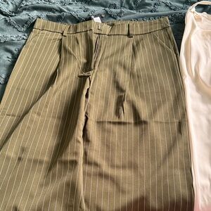 Women’s Olive Pinstripe Wide Leg Trousers